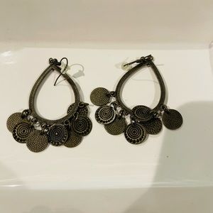 Gun metal dangle hoops
